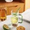 Mugs 400ml Square Glass Mug With Lid and Straw Breakfast Milk Cup Microwave Safe Transparent Party Beer Coffee Drinkware 231206