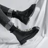 Botlar Erkek Moda Orijinal Deri Parti Ziyafet Elbise Siyah Trend Platform Ayakkabı Dantel Kovboy Boot Yakışıklı Kısa Botas Adam