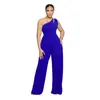 Damen Jumpsuits One-Shoulder Solid Color Fashion Strampler Damen Blau