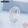 Bague solitaire WOSTU en argent Sterling 925 véritable, cristal arc-en-ciel, Double couche, anneau d'ouverture Punk, lien cubain, anneaux de fête réglables, cadeau de vacances YQ231207