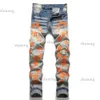 Джинсы Amirs для мужчин Мужские джинсы Рваные джинсы с оранжевыми звездами Классический крой с застежкой-молнией и вышивкой букв Fly Черные брюки-карандаш среднего размера Дизайнер 59