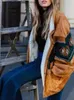 Korki damskie płaszcze swobodne patchwork z długim rękawem płaszcz lambowola parkas luźne guziki bawełny brązowy w paski jesienne zimowe streetwear żeń