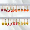 Pendientes colgantes JJFOUCS 3 unids/set aleación mariposa esmalte fruta naranja fresa gota melocotón cereza dulce lindo regalo de joyería