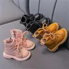 2024 Autumn Winter Children's Boots Boot Girl's Trend Boots Cross Strap Side Zipper Premium Soft Pu Leather Boots Flat Non-Slip Tide