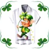 Homens Camisetas Mens Flanela Manga Longa St Day Camisa Festiva Ouro Quatro Folhas Impressão Verde Lapela Manga Curta Yoga Top