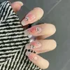 Fałszywe paznokcie 24 szt. Różowe fałszywe paznokcie nacisk na wzory paznokci sztuka długie końce fałszywe formy z naklejkami kleju