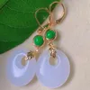 Boucles d'oreilles pendantes Oblateness naturelle Jade blanc jadéite boucle d'oreille en or crochet de Pâques CARNAVAL Thanksgiving cadeaux de vacances bijoux à tige d'oreille