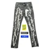 Jeans da donna viola di marca a vita bassa skinny da uomo Jean Spill Bleach Paint Stretch nero 231206