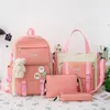 Schultaschen 4 Stück Set Harajuku Frauen Laptop Rucksack Leinwand für Teenager Mädchen Kawaii College Student Kinder Büchertasche Rucksack 2024