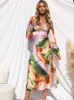 Casual Kleider Foridol Sexy Cut Out Krawatte Gefärbt Sommer Frühling Strand Kleid Frauen Herbst Laterne Hülse Lange Floral Boho V-ausschnitt sommerkleid 2024