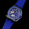 Män Audemar Pigue Watch Aebby 2640 A3126 Automatisk kronograf Mens 44mm keramikfodral dblue texturerade uppringningsnummer markörer gummi super upplaga puretime band ex