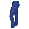 Pantalones para hombres Moda Motocicleta Hombres Cuero de imitación Botón de pierna ancha Botón de bolsillo grande Color sólido Pantalones casuales Ropa masculina hermosa