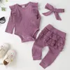 衣類セット生まれの女の女の子の服セット綿固体編みリブの長袖ボディスーツとズボンの幼児の衣装