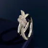 Dupe design anéis de nó de zircônia cúbica para mulheres anel de casamento rosa ouro cruz anel completo de strass