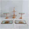 Other Bakeware Tools 5Pcs/Lot Gold Crystal Metal Cake Stand Set Acrylic Mirror Cupcake Drop Delivery Home Garden Kitchen Dining Bar Dhmpf