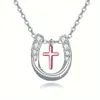 Hollow Horseshoe Necklace Cross Decor U-shaped Pendant Jewelry Birthday Christmas Gift for Daughter Girls Accessories