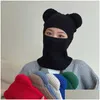 Cycling Caps Masks Funny Clava Winter Cute Bear Ears Knitted Hat Women Warm Fl Face Er Ski Mask Men Outdoor Sport Windproof Beanies Dr Dhlcz