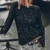 Damesblouses Mode Pailletten Top Verfraaid Dames Lange mouw Party Club Blouse Ronde hals Hol Terug Zacht