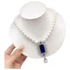 Colares de pingente Habitoo Natural 10-11mm Branco Redondo Barroco Pérola de Água Doce Gargantilha Colar Azul Cubic Zircon Jóias para Mulheres