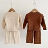 Conjuntos de roupas outono inverno criança bebê menina tricô roupas terno cor sólida malha pulôver camisola calças crianças conjunto
