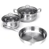 Marmites à soupe 3pcs / set épaissir la marmite en acier inoxydable poêle antiadhésive casserole avec couvercle en verre pour cuisinière à induction cuisinière à gaz Dhwfa