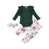 Conjuntos de roupas Focusnorm nascidos bebês meninas roupas 3 pcs babados malha manga longa macacão floral calças headband 0-18m