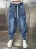 Erkek Kot Moda Günlük Jogger Harem Denim Pants Hip Hop Elastik Bel Artı Boyut Kot Pantolonlar Erkek Pantolon 2023 Kış 231207