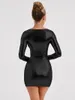 Casual Dresses INS Glossy Imitation Leather Reflective Dress Skinny Sheath