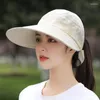 Visors Summer Sun Hat Flower Visor Caps Female Scalable Brim Empty Top Baseball Cap UV Protection Beach Outdoor Folding Hats Women