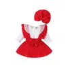 Ensembles de vêtements 0-24M Né Baby Girl Vêtements Noël et année Dentelle Col Wrap Fart Manteau Corduroy Bow Strap Robe Chapeau Enfants