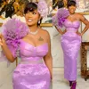 2024 Aso Ebi Lilac Sheath Prom Dress One Shoulder Beaded Evening Formal Party Second Reception Birthday Engagement Gowns Dresses Robe De Soiree ZJ034