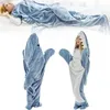 Blankets Cartoon Shark Nightrobe Sleeping Bag Cute Pajamas Nap Megalodon Blanket Meg Flannel Nightgown Comfy Bathrobe Homewear 231207