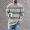 Men's T Shirts Men Sweater Lightweight Striped Print O Neck Pullover Long Sleeve Skin-friendly Knitted Male Clothing