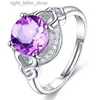 Pierścień Solitaire Nowy srebrny pierścionek biżuterii 925 z ametystą cyrkon kamień Koreański w stylu Otwarte palce Ozdoby dla kobiet prezent na przyjęcie weselne YQ231207