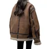 Women's Leather Faux Winter Sheepskin Coat Fur Suede Women Warm Lamb Shearling Jacket Zipper Moto Biker Long Sleeve Short Casual Outwear 231206