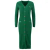 Robes décontractées Femmes Sexy Tricoté Slim Robe Vert 2023 Automne Hiver Pull à manches longues Bouton Moulant Y2K Club Party