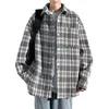 Men's Jackets Single-breasted Woolen Coat Men Plaid Jacket Print Stylish Lapel With Pockets Loose For Autumn