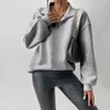 Women's Hoodies Women Sweatshirt Cozy Zipper For Thick Warm Pullover With Turn-down Collar Long Sleeve Mid Length Lady Fall