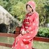 Kvinnors dike rockar kinesisk stil stativ krage vinterrock kvinna 2023 mode blomma tryckt bomull lös kvinnlig nationell stor storlek 4452
