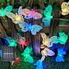 Decorazioni natalizie 12/20 Led ad energia solare Farfalla Fata String Lights Outdoor Garden Wedding Decorazione natalizia Lampada Fibra ottica impermeabile 231207