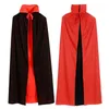 Party Decoration Halloween Cape Stand Collar Hooded Reversible Cloak Adult Kids Vampire Sorcerer Black Red Cosplay Costume