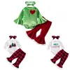 Conjuntos de roupas Bebê Menina Roupas de Natal Macacão de Manga Comprida com Calças Queimadas e Bandana Moda Conjunto de Aniversário