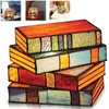 Decorative Objects Figurines Stained Glass Stacked Books Lamp Creative Nightlight Decoration Colorful Folding Book Light Table Ornament Night Lamp 231207