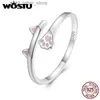 Solitaire Ring Wostu 925 Sterling Silver Cut Cat Open Rings for Women Lovely Pink Cats Paw Pet Ear Animal AdjsUtable Ring Party Jewelry Gift YQ231207
