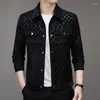 Men's Jackets Checkerboard Fashion Leather Cloth Flocking Fabric Thin Coat