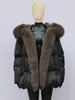 女性の毛皮のフェイクファッションアウターパフジャケット2023女性コートホワイトダックダウンスーパーラージリアルシルバーカラーフード付き231207