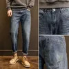 Mäns jeansbyxor avsmalnande arbete bär man cowboy byxor rakt med fickor höstkläder hög kvalitet lös klassisk mjuk xs