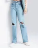 Women's Jeans Export USA High Waist Washed Worn Loose