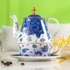 Conjunto de chá europeu de luxo, estilo palácio imperial russo, conjunto de chá de porcelana de osso, jardim azul, pote único, combinação com caixa de presente