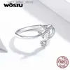 Solitaire Ring WOSTU Real 925 Sterling Silver Faraway Rings For Women Party Jewelry Gift Clear CZ Adjusetable Rings CQR623 YQ231207